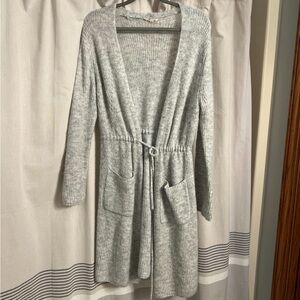 Onystree Gray Ribbed Knit Belted Long Cardigan Sweater – Size M